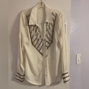 Beige LA Made Blouse with silver beading